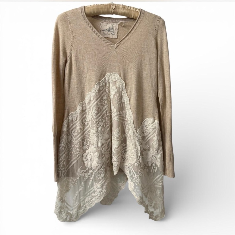 Angel of the North Anthropologie Cotton Blend Lace Trim Sweater Small Fairycore